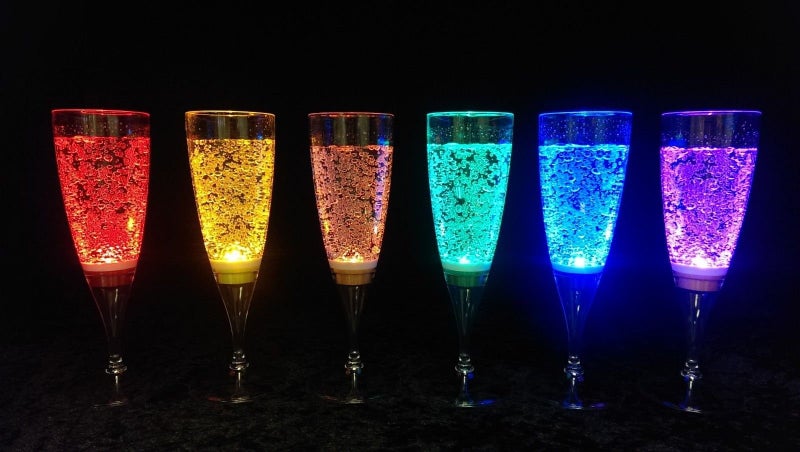 FAMI LED Wine Champagne Flute Glasses, (Set of 6 Multi-Color) Water Liquid Activated Flashing Light Up Cup Blinking Cocktail Whisky Drinkware Glow Mugs for Wedding Christmas Party Gifts - Image 5
